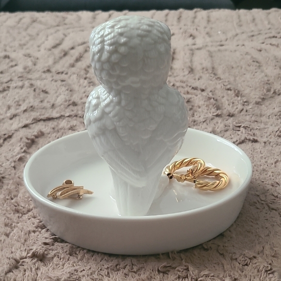 White Ceramic Owl Jewelry Dish Ring Holder Trinket Tray - Picture 5 of 8